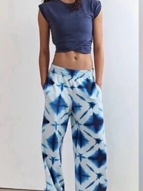 Free People Blue Tie-Dye Wide Leg Pants